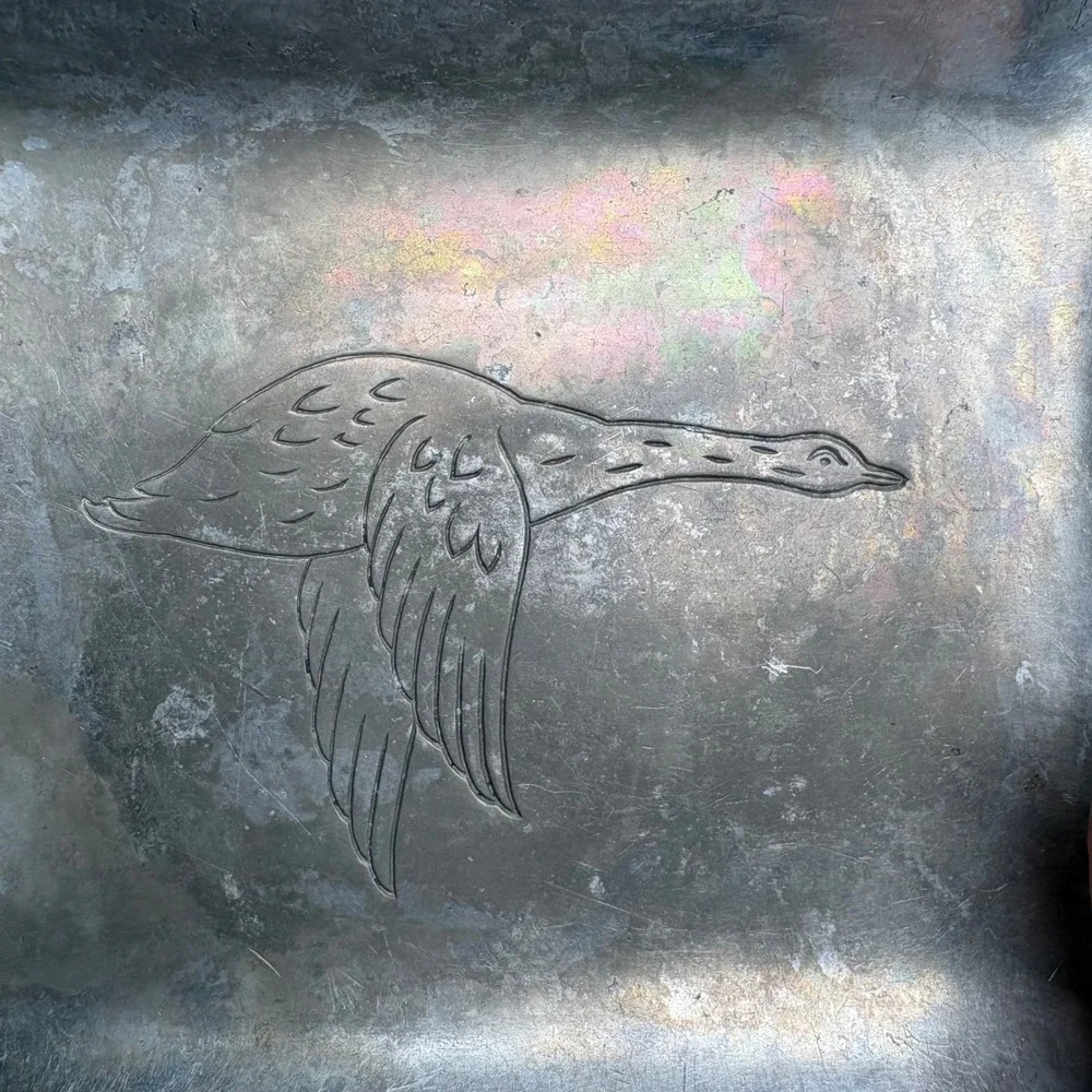 Vintage Unbranded Silver Tone Trinket Tray Bird Etching Cottagecore